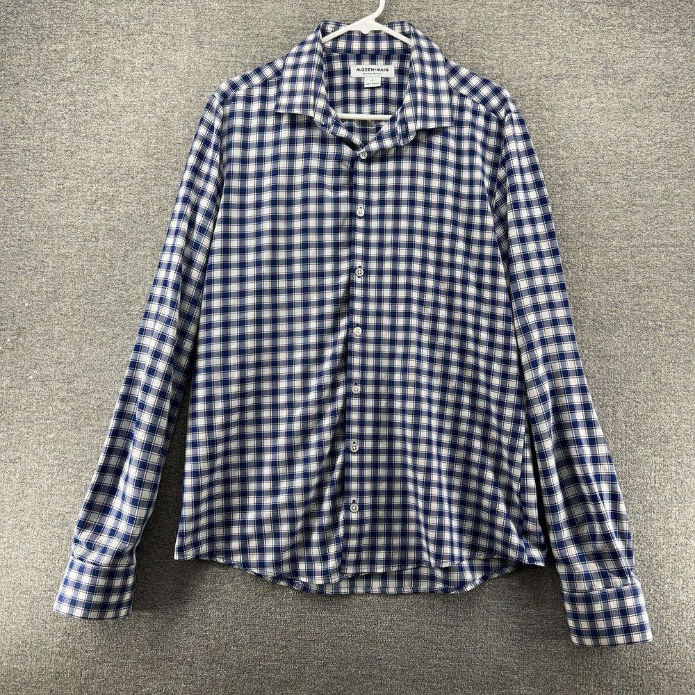 Mizzen Main Long Sleeve Performance Shirt Men Large Blue White Checked